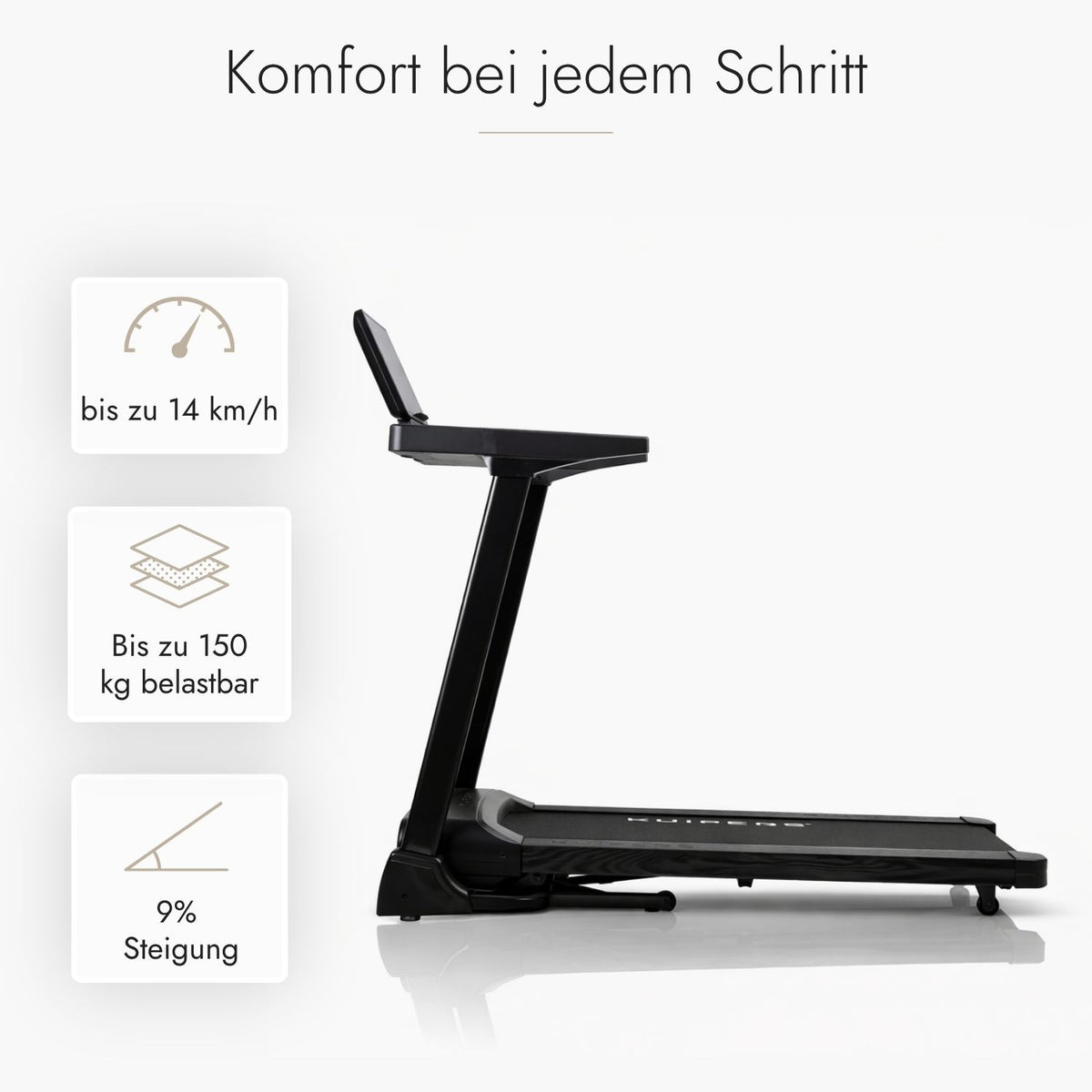 Kuipers R1 Laufband in Schwarze Esche mit LED-Display – Ansicht 2 