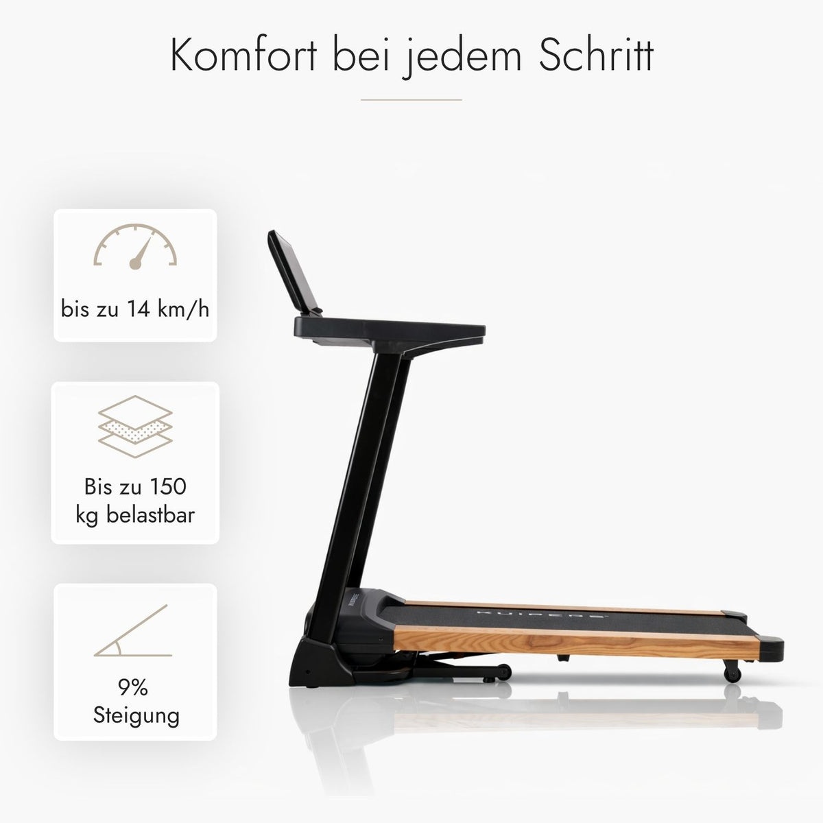 Kuipers R1 Laufband in Helle Esche mit TFT-Display – Ansicht 3 
