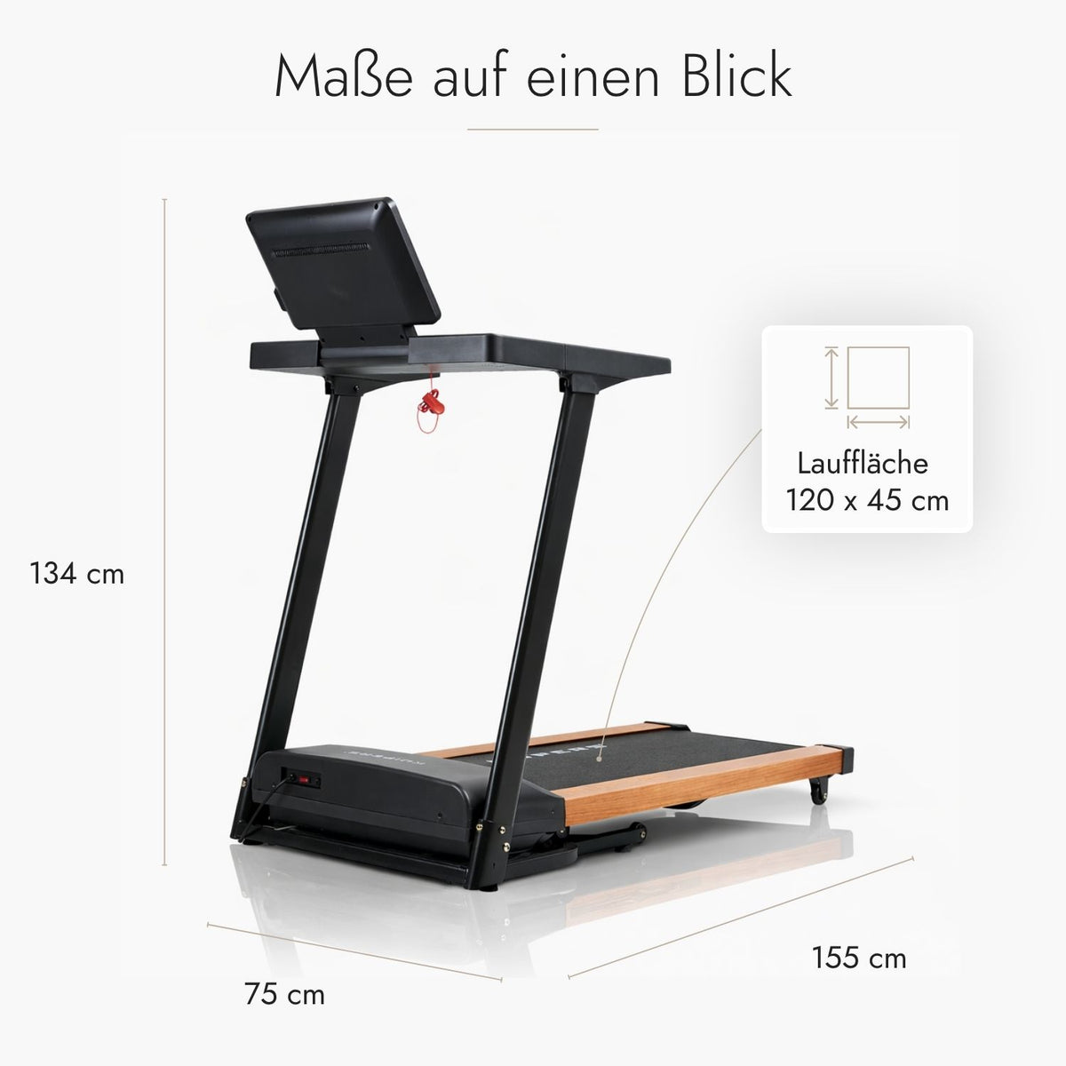 Kuipers R1 Laufband in Helle Kirsche mit TFT-Display – Ansicht 2 