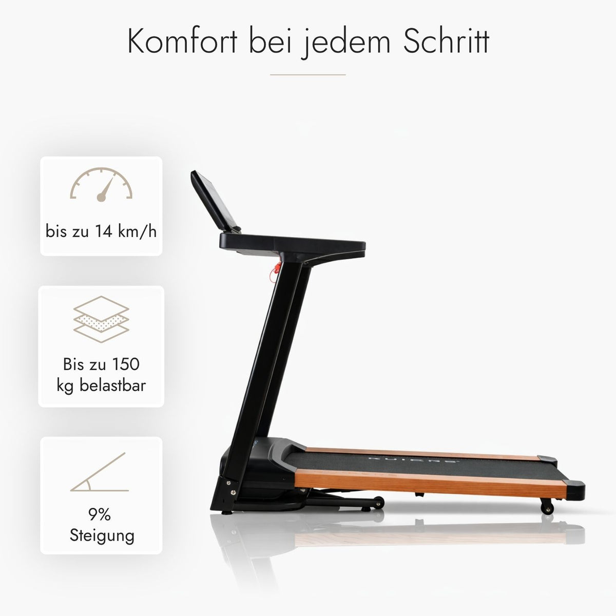 Kuipers R1 Laufband in Helle Kirsche mit TFT-Display – Ansicht 3 